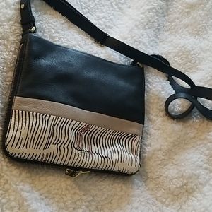 Fossil Genuine Leather Satchel Zebra Style Print Like New Retro